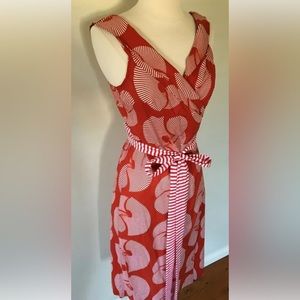 “DONATED” Diane Von Furstenberg, Burnt Orange & White Abstract Swirl Dress, Sz 8